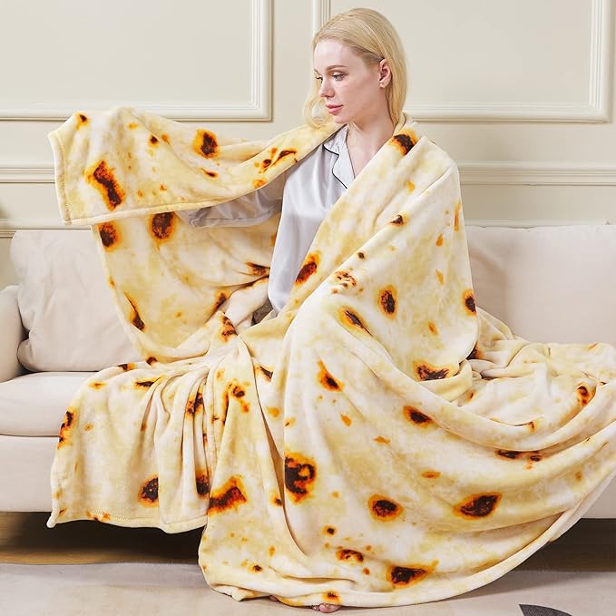 Burritos Tortilla Blanket Twin Size- Premium Lightweight Anti-Static Tortilla Throw Soft Couth Sofa Cozy Warm Flannel Taco Blanket Plush Gift for Daughter Mom, Bedroom Decor 66" x 90"(Burritos Twin)
