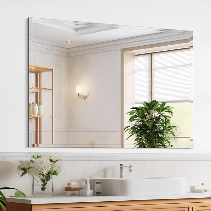 Frameless Mirror for Bathroom Vanity,12x24in Wall Mounted Mirrors for Over Sink Decorative Rectangular Frameless Mirror,With Polished Edge,Hangs Horizontally Or Vertically,Entryways,Room,Shatterproof