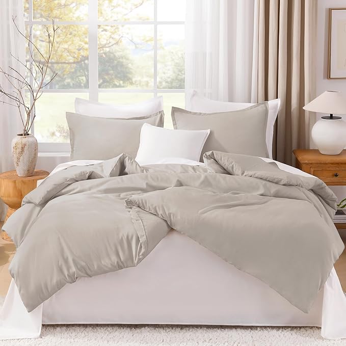 Litanika Comforters Linen Oversized Queen Size, 3 Pieces Lightweight Solid Bedding Comforter Set, All Season Fluffy Bed Set (98x98In Comforter & 2 Pillowcases)