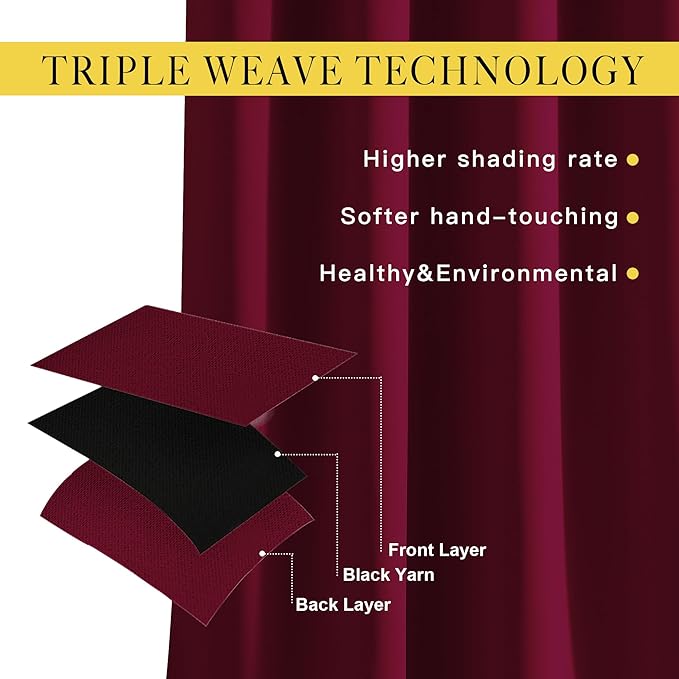 NICETOWN 84 inches Bedroom Curtains Panels - Functional Blackout Curtains/Panels for Bedroom, Thermal Insulated, Privacy Assured (Set of 2, 52 x 84 inches, Wine Red)