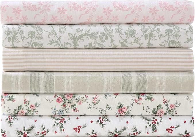 Laura Ashley - Flannel Sheets Queen Size, Anti-Pilling & Wrinkle Resistant Cotton, Touchably Soft for All-Season Comfort - Bed Sheets with Matching Pillowcases & Fitted Sheet (Mulholland Plaid Green)