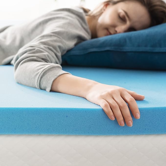 ZINUS 2 Inch Green Tea Memory Mattress Topper Cooling Gel Foam, CertiPUR-US Certified, Full, Blue