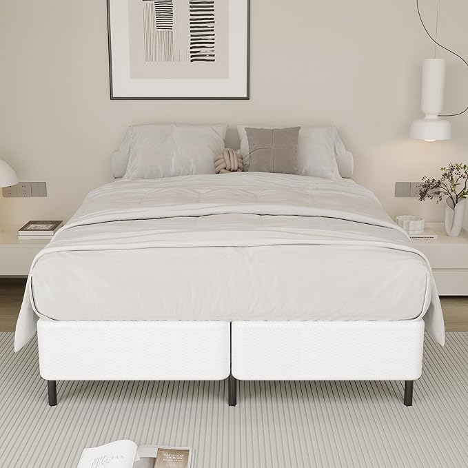 5 Inch Queen Box Spring, Split Design for Easy Setup in Apartments, Heavy Duty Steel Frame, Non-Slip Mattress Base Fabric Cover, Noise Free