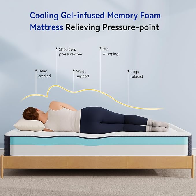 ONENICE 8 Inch Mattress Queen, Cooling Gel‑Infused Memory Foam Mattresses in a Box, Imitation Cotton Fabric with 3D Down Alternative Filling Pillowtop CertiPUR-US® Certified, Fiberglass-Free