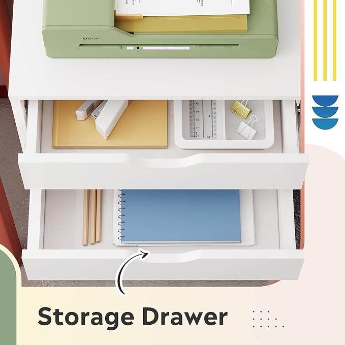 DEVAISE 5-Drawer Chest, Wood Storage file Cabinet with Wheels, White
