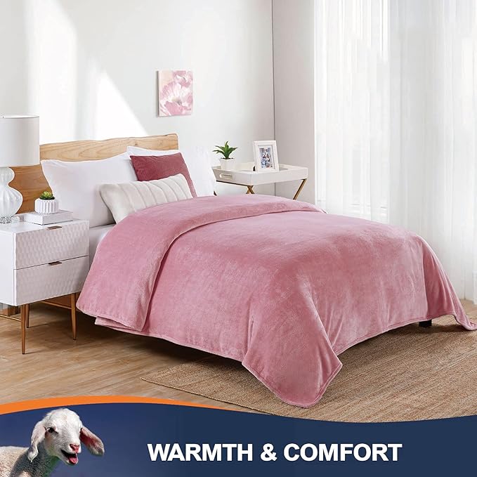Walensee Fleece Blanket Plush Throw Fuzzy Lightweight (Queen Size 90x90 Blush) Super Soft Microfiber Flannel Blankets for Couch, Bed, Sofa Ultra Luxurious Warm and Cozy for All Seasons