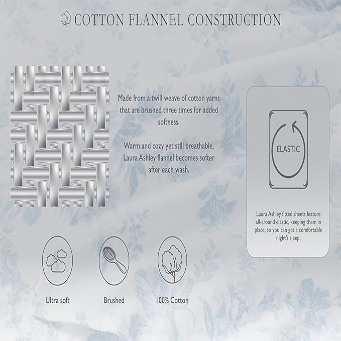Laura Ashley - Flannel Sheets Full Size, Anti-Pilling & Wrinkle Resistant Cotton, Touchably Soft for All-Season Comfort - Bed Sheets with Matching Pillowcases & Fitted Sheet (Lisalee Pink)