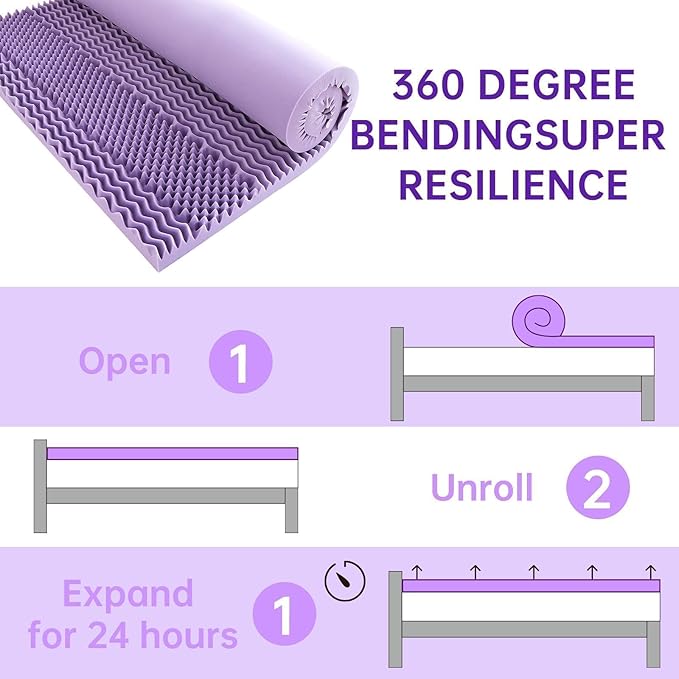 MUXHOMO 3 Inch 7-Zone Full Mattress Topper, Egg Crate Foam Mattress Topper Full Size for Back Pain, Lavender Cooling Gel Infused Bed Pad, CertiPUR-US and Oeko-TEX Certification (54"×75")