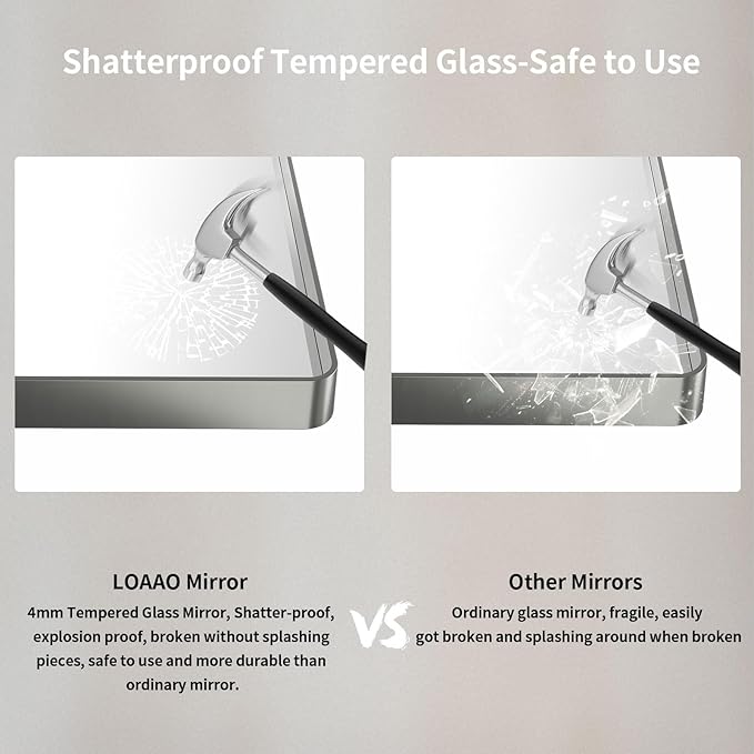 LOAAO 72X40 Inch Brushed Nickel Bathroom Mirror, Rounded Rectangle Silver Metal Frame Mirror, Brushed Nickel, Anti-Rust, Hangs Horizontally or Vertically