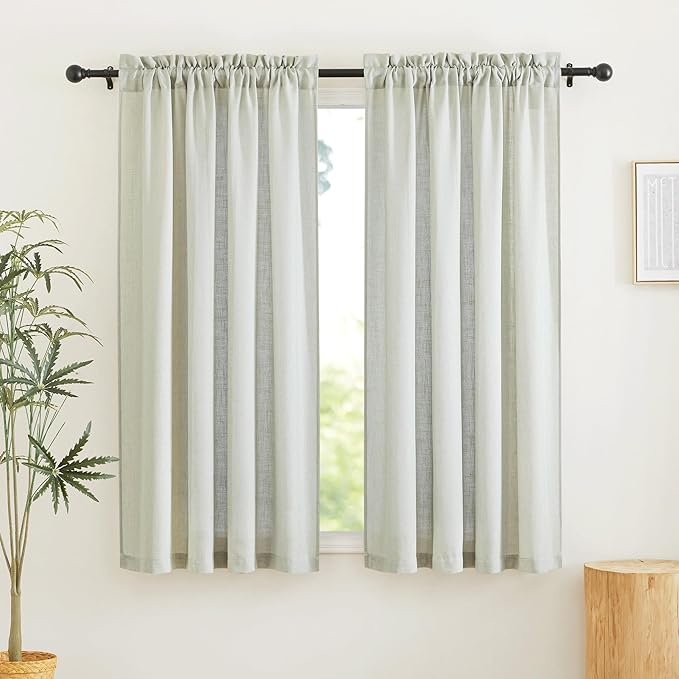RYB HOME Linen Blend Curtains 72 inch Length for Dining Room Decorative, Thick Heavy Textured Breathable Privacy Assured Wrinkle Resistance Boho, W 52 x L 72 inches, Sage Green, 2 Panels