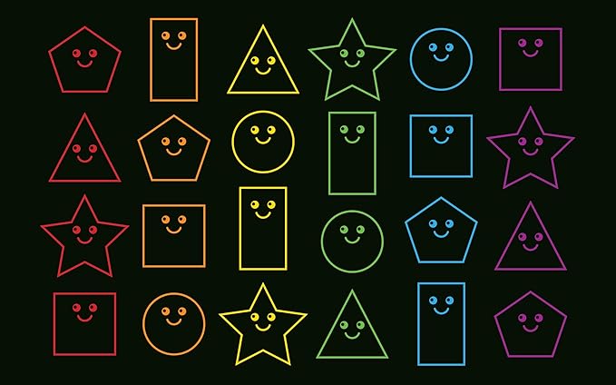 Zety - Nylon School Girl Style Classroom Rugs Elementary - 7.6x12 FT - Playroom and Toddler Rugs- Educational Smiley face Rug for Kids Room, Classroom, Daycare, and Home Learning - Black Pastel Rug