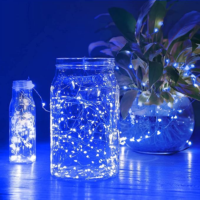 Sanniu Led Fairy Lights Battery Operated, 1 Pack Mini Battery Powered Copper Wire Starry String Lights for Christmas, Parties, Wedding, Bedroom, Patio, Indoor, Home Decoration (5m/16ft Blue)