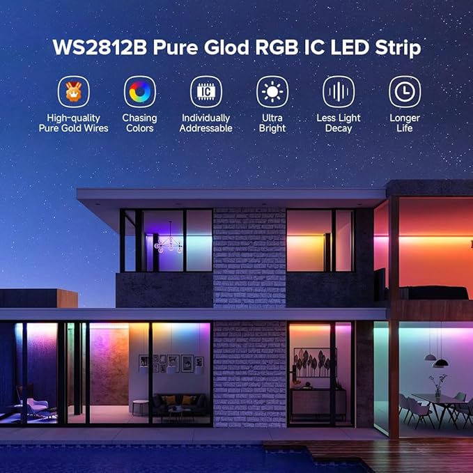 BTF-LIGHTING WS2812B IC RGB 5050SMD Pure Gold Individual Addressable LED Strip 16.4FT 150LED 30Pixel/m Flexible Full Color IP65 DC5V for DIY Chasing Color Project(No Adapter or Controller)