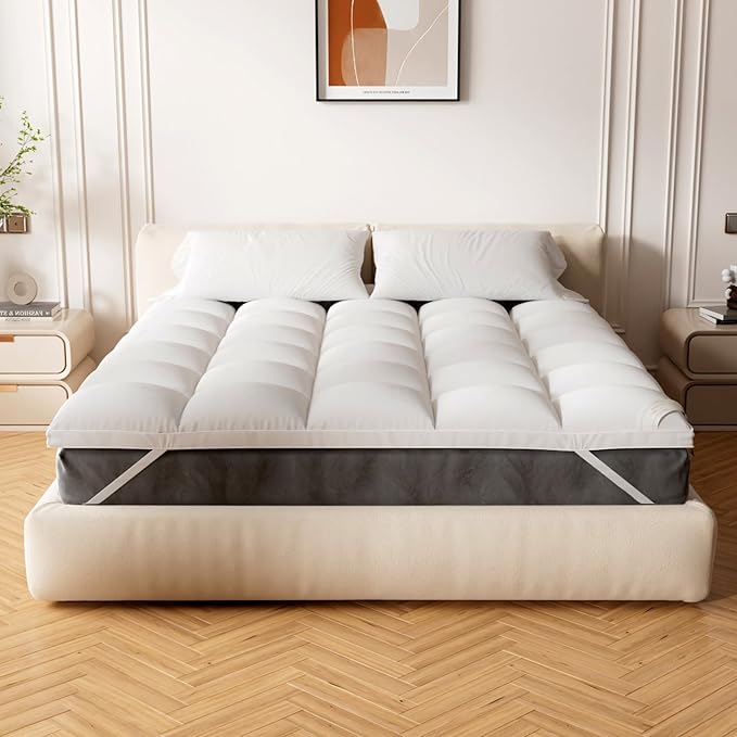 Extra Thick Fitted Mattress Topper - King Size | Soft & Cooling Pillow Top Mattress Pad & Protector | Bed Topper for Back Pain, Straps Stretch 6" to 22" Deep