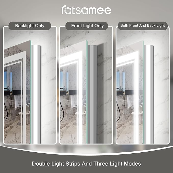 24x32 Inch Led Mirror for Bathroom with Front Light and Backlit, Dimmable Anti Fog Wall Bathroom Mirror with Led Lights, Water Proof, Decor Vanity Mirror