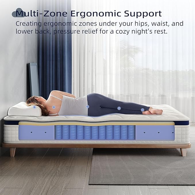 Full Mattress 13 Inch - Hybrid Mattress Bed in a Box, Medium Firm Support, Pressure & Pain Relief for All Sleepers, CertiPUR-US Certified, Fiberglass-free, Reinforced Edge Support, Motion Isolation