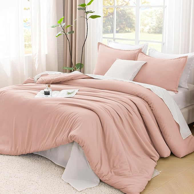 Litanika Pink Twin Comforter Set for Girls, 2 Pieces Kids Blush Plain Bedding Comforter Set, All Season Bed Set (66x90In Comforter & 1 Pillowcase)