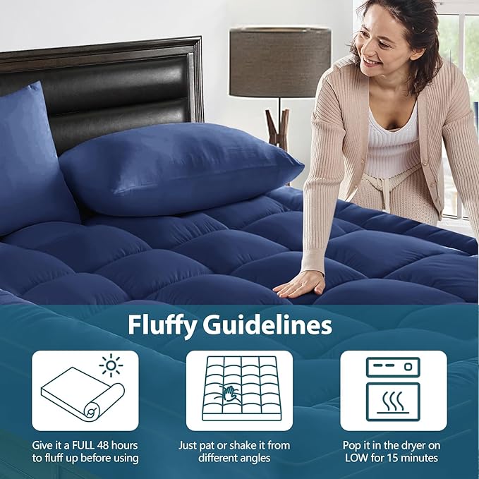 CYMULA Full Size Mattress Topper - Extra Thick Cooling Mattress Pad Cover for Back Pain - Soft Mattress Protector Firm Bed Topper Pillow Top with 8-21 Inch Deep Pocket 3D Snow Down Alternative Fill