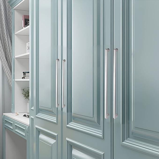 Cabinet Pulls Brushed Nickel Cabinet Handles Square Drawer Pulls, 40 Pack 13-4/5 Inch Stainless Steel Kitchen Door Cupboard Cabinet Handles, Hardware Drawer Handles, 352mm Hole Centers