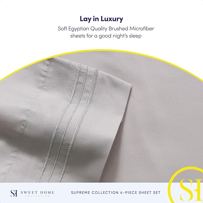 Queen Size Bed Sheets - Breathable Luxury Sheets with Full Elastic & Secure Corner Straps Built In - 1800 Supreme Collection Soft Deep Pocket Bedding, Sheet Set, EXTRA DEEP pocket - Queen, Silver