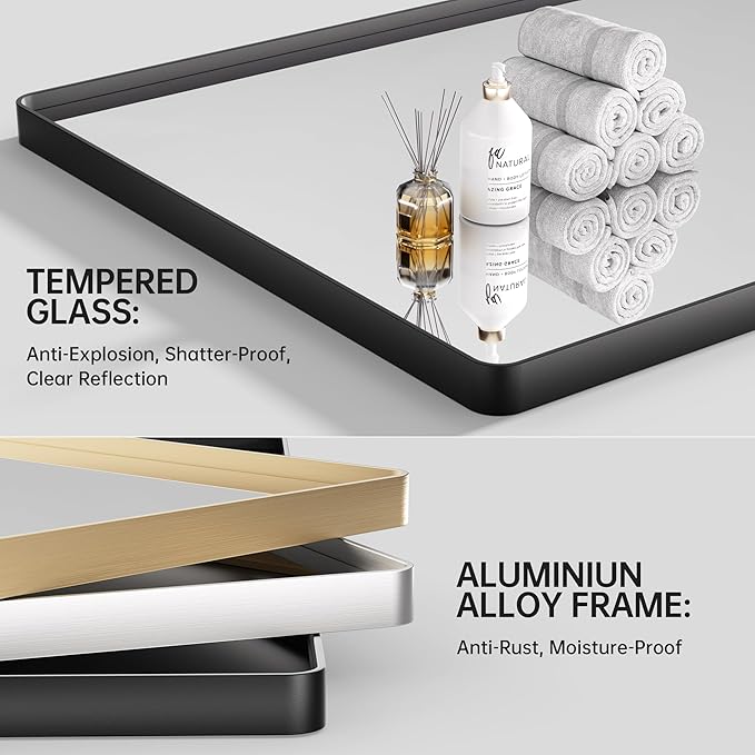 Hasipu Black Bathroom Mirror for Wall, 72 x 32 Inch Metal Framed Bathroom Mirrors for Over Sink, Rectangle Bathroom Vanity Mirror, Anti-Rust, Tempered Glass, Horizontal or Vertical