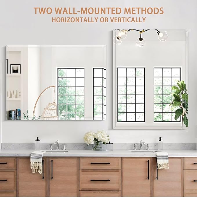 Frameless Mirror for Bathroom Vanity,16x24in Wall Mounted Mirrors for Over Sink Decorative Rectangular Frameless Mirror,With Polished Edge,Hangs Horizontally Or Vertically,Entryways,Room,Shatterproof