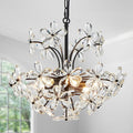 WUZUPS Crystal Chandelier Pendant Flushmount Ceiling Light Modern Lighting Fixture for Bedroom Hallway Bar Kitchen Bathroom, H 15.7" x W 17.7", Black, E12 Base