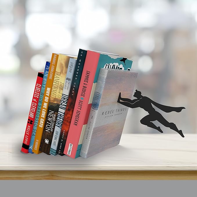 Artori Design Book Ends to Hold Books Heavy Duty - Hidden Metal Bookends for Shelves Desk or countertop - Bookend Book Holder for Home Decorative - Gift for Book Lovers and Home Décor (Book&Hero)