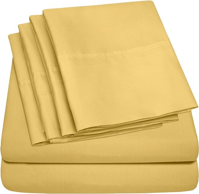 Queen Sheets Yellow - 6 Piece 1500 Supreme Collection Fine Brushed Microfiber Deep Pocket Queen Sheet Set Bedding - 2 Extra Pillow Cases, Great Value, Queen, Yellow