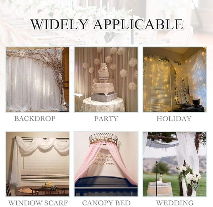 RYB HOME White Sheer Curtains for Canopy Bed, 2 Panels Wedding Arch Draping Fabric Window Scarf Table Runner Indoor Outdoor Curtains for Backdrop Events Decor, Wide 60 in x Long 216 in per Panel
