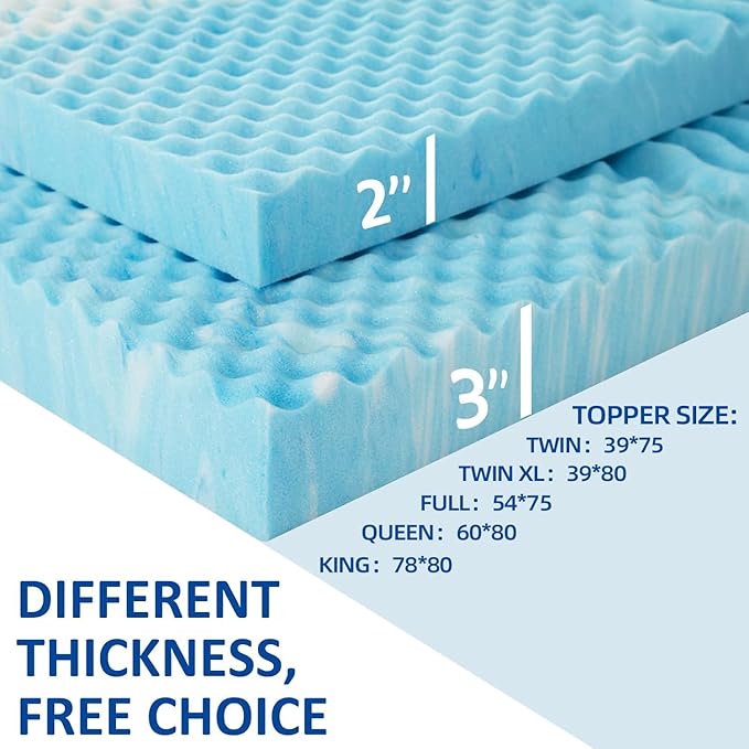 SINWEEK 2 Inch Mattress Topper 5-Zone Memory Foam Mattress Topper Pressure Relief Soft Mattress Pad, CertiPUR-US Certified, Twin Size Blue