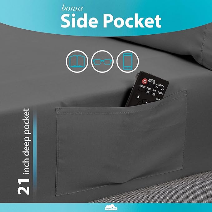 DREAMCARE Queen Sheet Set – 6 pcs Cooling Bed Sheets – up to 15” Deep Sheets Queen Size Bed Set – 2500 Supreme Collection – Extra Soft 100% Brushed Microfiber Hotel Luxury with Side Pocket – D Gray