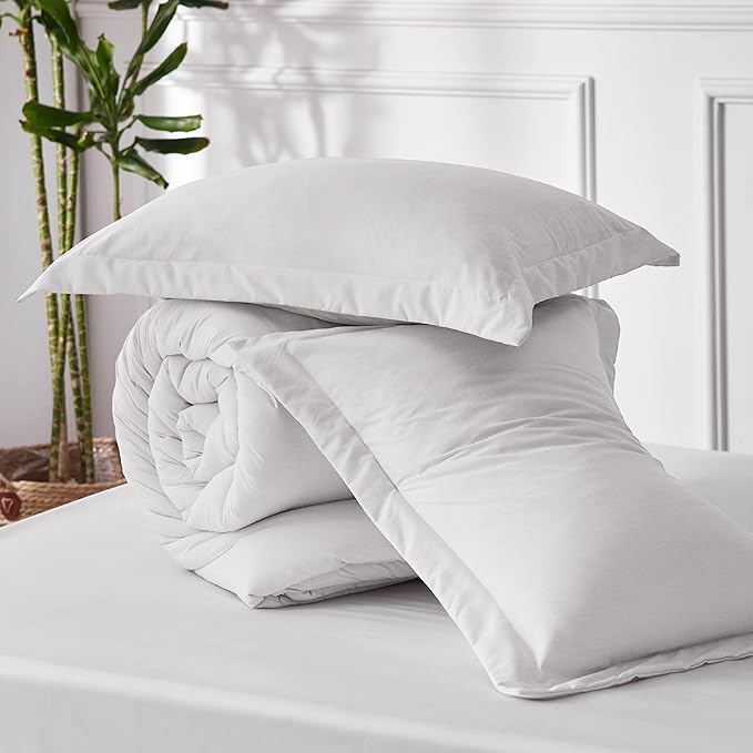 Bedsure Full Comforter Set - Grayish White Soft Bedding for All Seasons, Cationic Dyed Bed Set, 3 Pieces, 1 Full Size Comforter (82"x86") and 2 Pillow Shams (20"x26"+2")