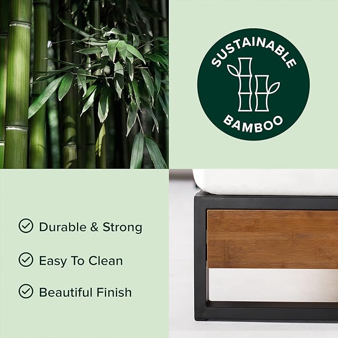 ZINUS GOOD DESIGN Award Winner Suzanne 6 Inch Bamboo and Metal Platforma Bed Frame, No Box Spring Needed, Wood Slat Support, Chestnut Brown, Queen
