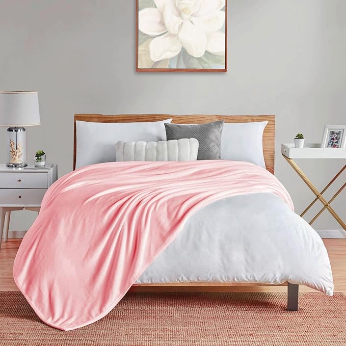 Walensee Fleece Blanket Plush Throw Fuzzy Lightweight (Twin Size 60x80 Pink) Super Soft Microfiber Flannel Blankets for Couch, Bed, Sofa Ultra Luxurious Warm and Cozy for All Seasons