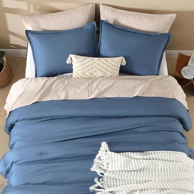 Litanika Haze Blue Comforter Full Size Set, 3 Pieces Lightweight Solid Bedding Comforter Set, All Season Fluffy Bed Set