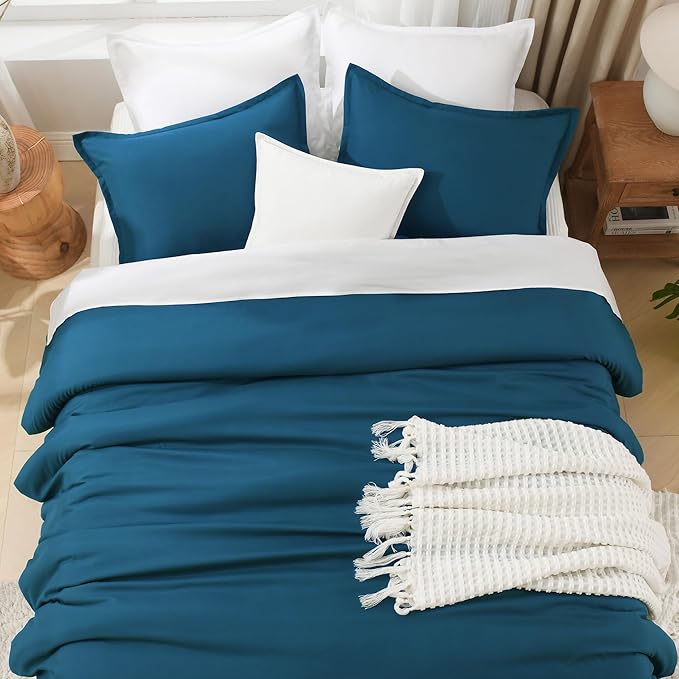 Litanika Teal Comforter Queen Size, 3 Pieces Turquoise Lightweight Solid Bedding Comforter Set, All Season Fluffy Bed Set (90x90In Comforter & 2 Pillowcases)