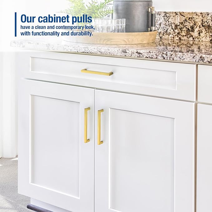 JOY DECOR 6 Pack Cabinet Handles, Gold Cabinet Pulls, 6-1/4 Inch Kitchen Closet Handles Square Drawer Pulls Stainless Steel Drawer Hardware, 160mm Hole Centers