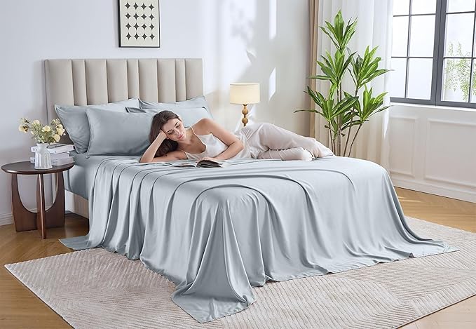 Pure Bamboo Twin XL Sheets, Genuine 100% Organic Viscose Derived from Bamboo Bed Sheet Set, Luxuriously Soft & Cooling, Double Stitching, Lifetime Quality Promise (Twin XL, Glacier)