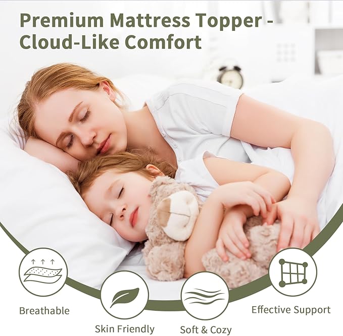 Twin XL Size Mattress Topper for College Dorm Room - Soft & Cooling Pillow Top Mattress Pad & Protector | Bed Topper for Back Pain, Straps Stretch 6" to 22" Deep