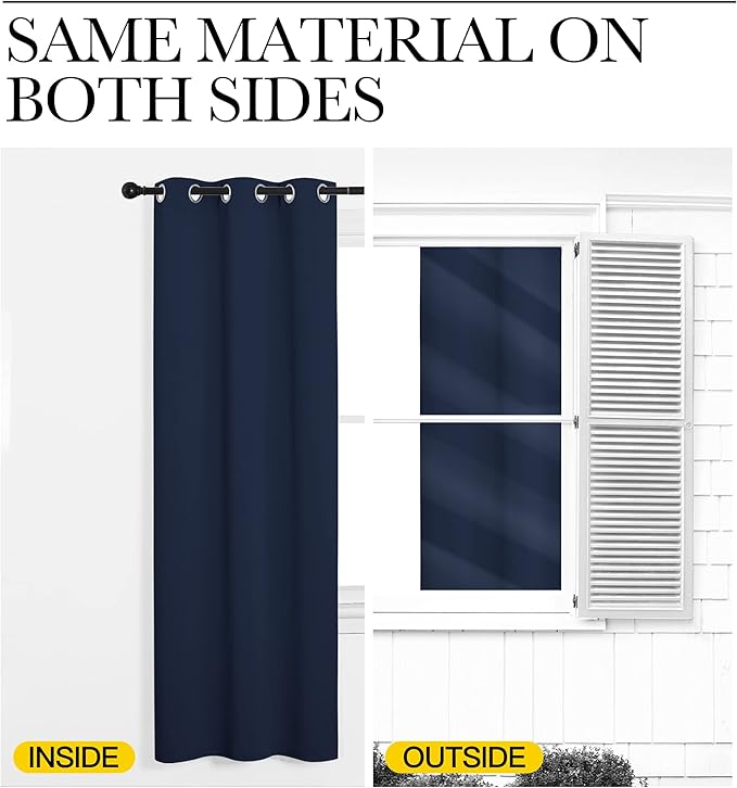 NICETOWN Bedroom Blackout Curtains Panels, 1 Pair, 55 inches by 92 Inch, Navy, Triple Weave Energy Saving Thermal Insulated Solid Grommet Blackout Draperies for Patio