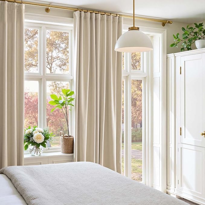 Lazzzy Velvet Blackout Curtains Thermal Insulated Room Window Drapes Super Soft Luxury Curtains for Living Room Bedroom Rod Pocket 2 Panels, Beige, 62" W x 108" L
