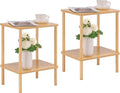 Apicizon 2 Tier End Table Set of 2, Small Side Table with Solid Wood Legs, Boho Bedside Table with Storage Shelf, Nightstand for Small Spaces, Bedroom, Living Room, Entryway, Easy Assembly, Natural