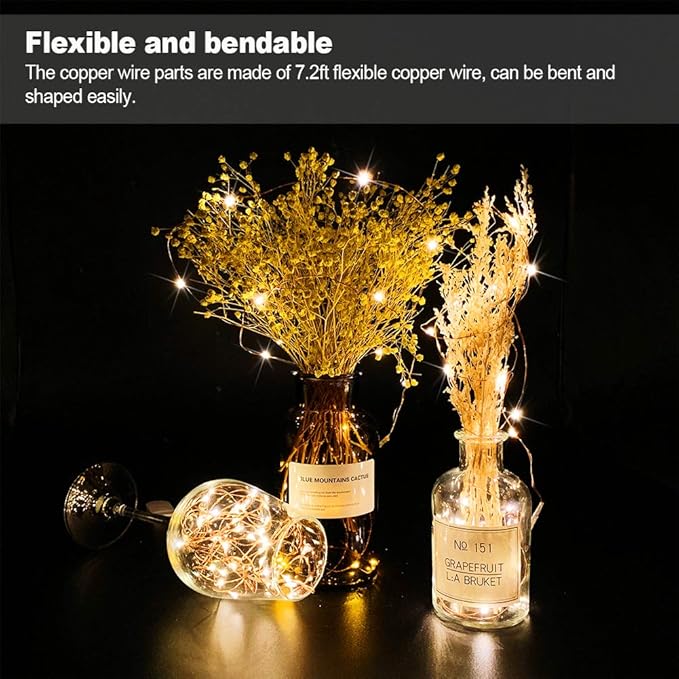 MUMUXI 48 Pack 7.2ft Fairy Lights Battery Operated, 20 Micro LED Mini Waterproof String Lights Copper Wire Firefly Starry LEDs for DIY Wedding Party Mason Jars Crafts Christmas Decoration Warm White