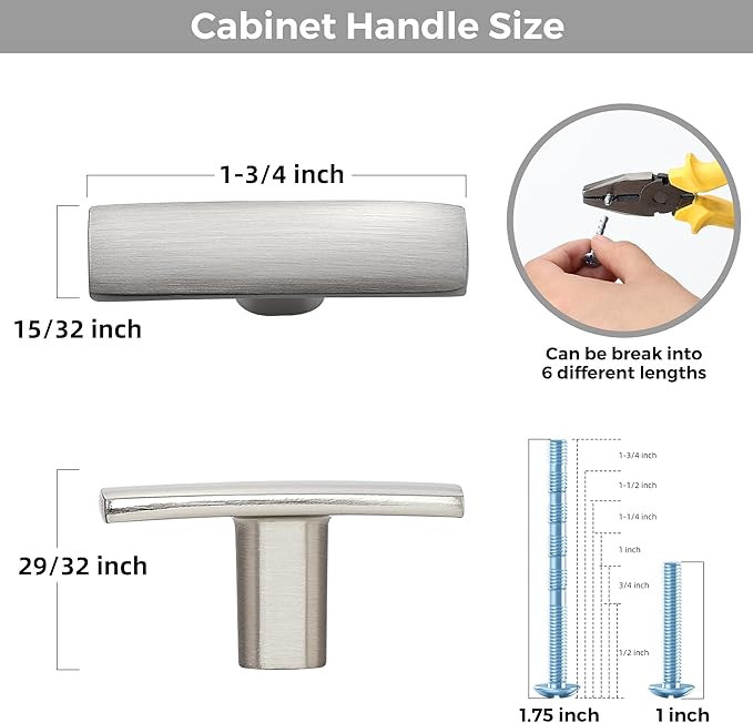 20 Pack Silver Cabinet Knobs - Curved Cabinet Pulls Brushed Nickel Knobs for Kitchen Cabinet Drawer Solid Dresser Knobs for Cabinet Hardware 1-3/4in Length Single Hole