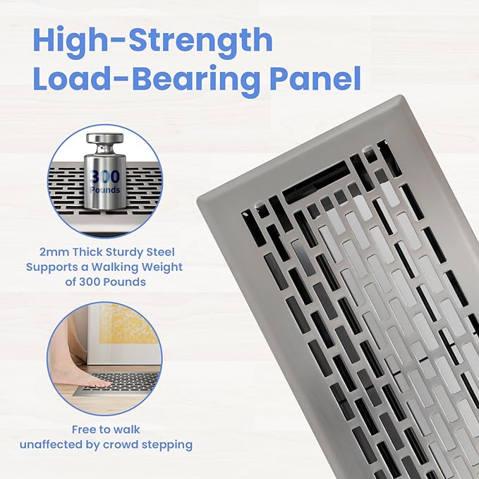 4x10 Inches 6 Pack Heavy Duty Walkable Floor Register - Easy Adjust Air Supply Lever Decorative Floor Vent Covers, Boston Design Vent Covers for Home - Satin Nickel