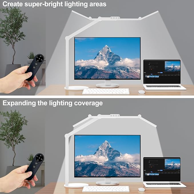 Micomlan Architect Desk Lamp for Home Office, 24W Adjustable Led Desk Light with Remote, 1500LM Bright Dimmable Computer Table Light Rotatable Office Lamp with Base for Cafting Monitor