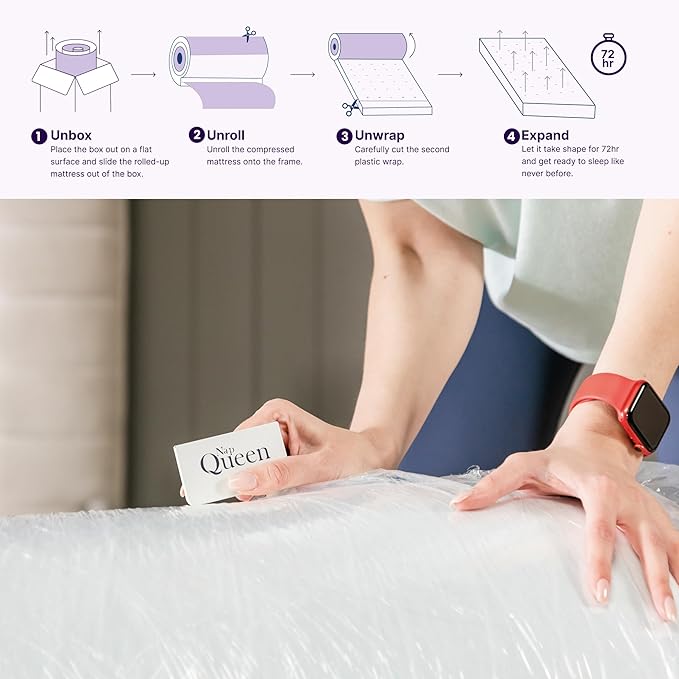 NapQueen 8 Inch Cooling Gel Full Size Medium Firm Memory Foam Mattress, Bed in a Box,White