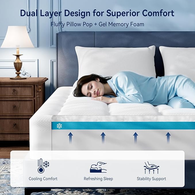 ELEMUSE Twin Size Dual Layer 3 Inch Memory Foam Mattress Topper, 2 Inch Cooling High Density Memory Foam Bed Pad and 1 Inch Plush Feel Pillow Top Mattress Topper Cover for Back Pain Relief