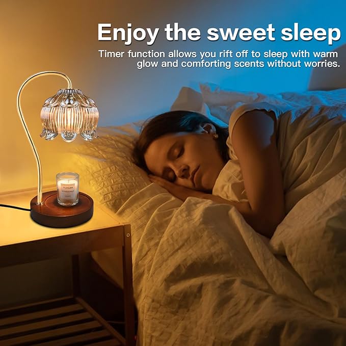 Dimmable Flower Candle Warmer Lamp, Gold Candle Warmer with Timer & 4Bulbs, Womens Gifts for Christmas Birthday, Unique Home Decor for Bedroom Living Room Decor Aesthetic